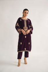 DA-2104 PURPLE EMBROIDERED KURTA WITH TROUSER